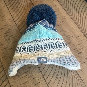 The North Face Kids' Blue and Tan Knit Beanie